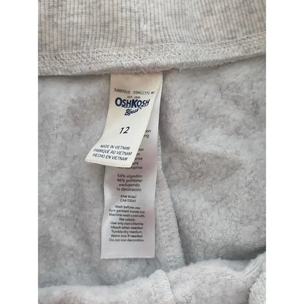 OshKosh B’gosh Girls Size 12 Floral Jogger Pants Gray Pink Pull On Sweatpants